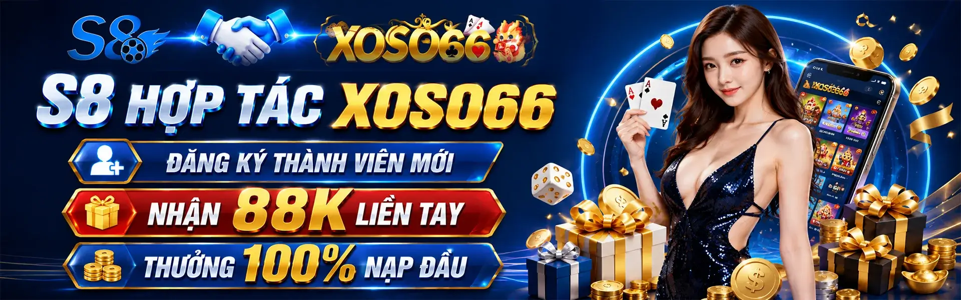 S8 hợp tác Xoso66 đăng ký thành viên mới nhận 88k liên tay thưởng 100% nạp đầu